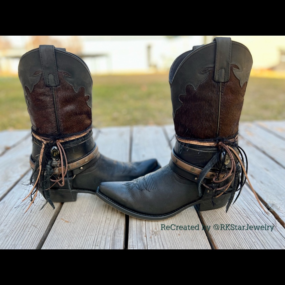Size 9 Black Snip Toe Harness Biker Western Leather Cowboy Boots